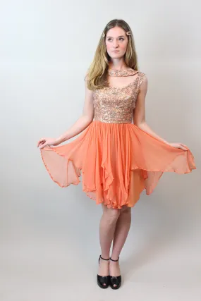 1960s CORAL GEM beaded silk chiffon dress xs | new spring summer