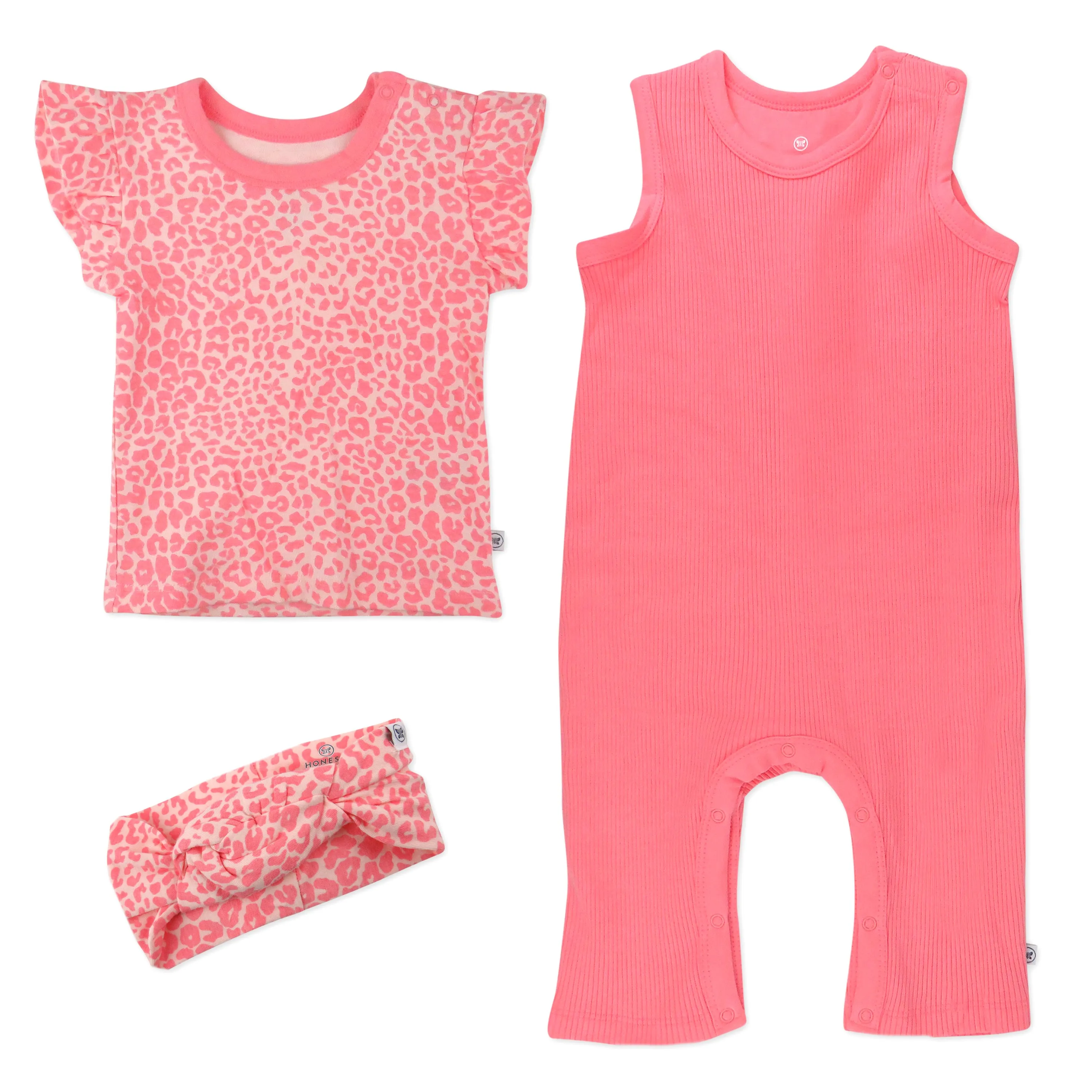 3-Piece Rib Romper, Flutter Sleeve Tee and Headband Set