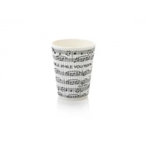 350ml Ripple Paper Coffee Cup Music Print Black-White Print with White Sip Lid 10pack