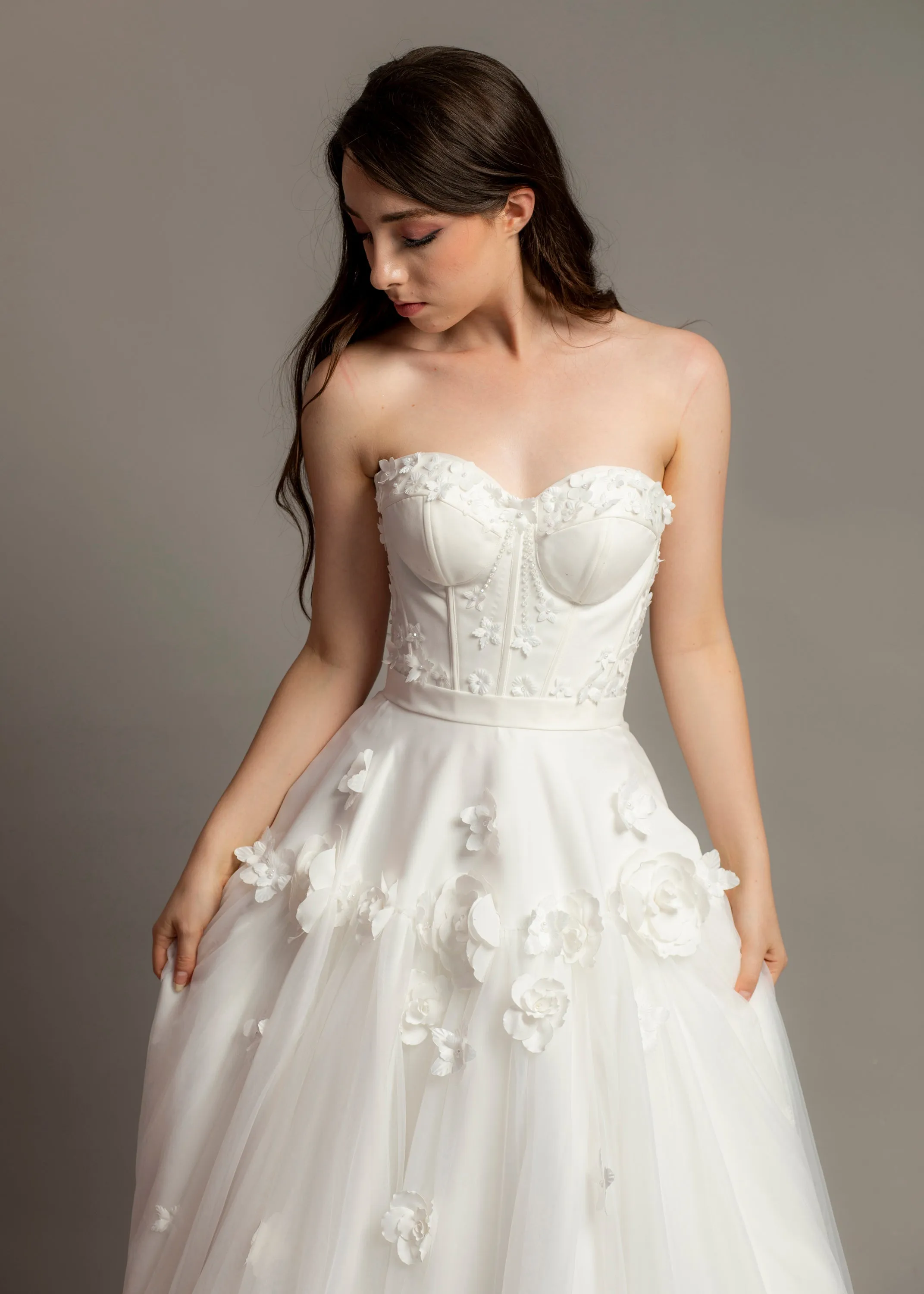 3D Flower corset top wedding dress for hire