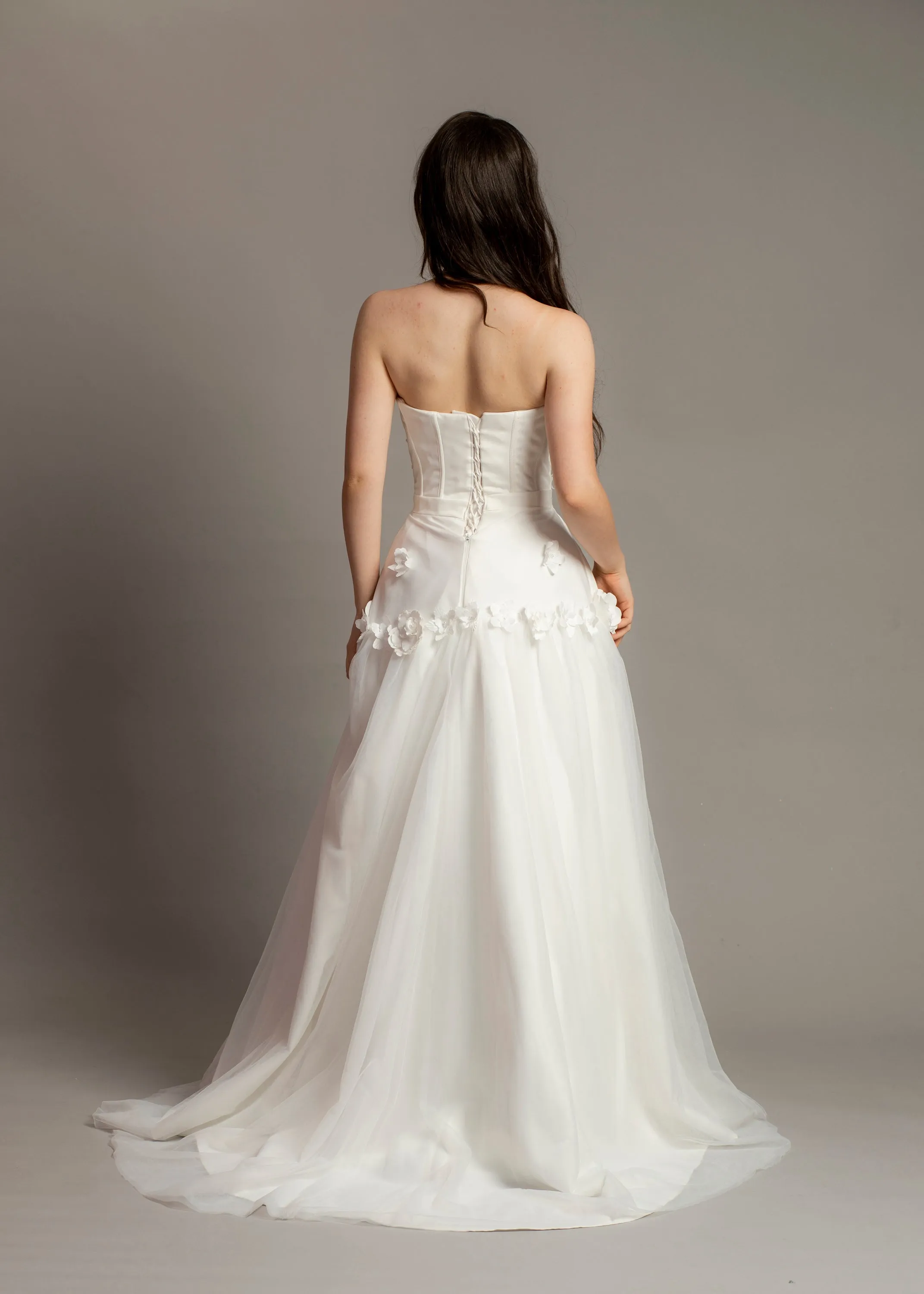 3D Flower corset top wedding dress for hire