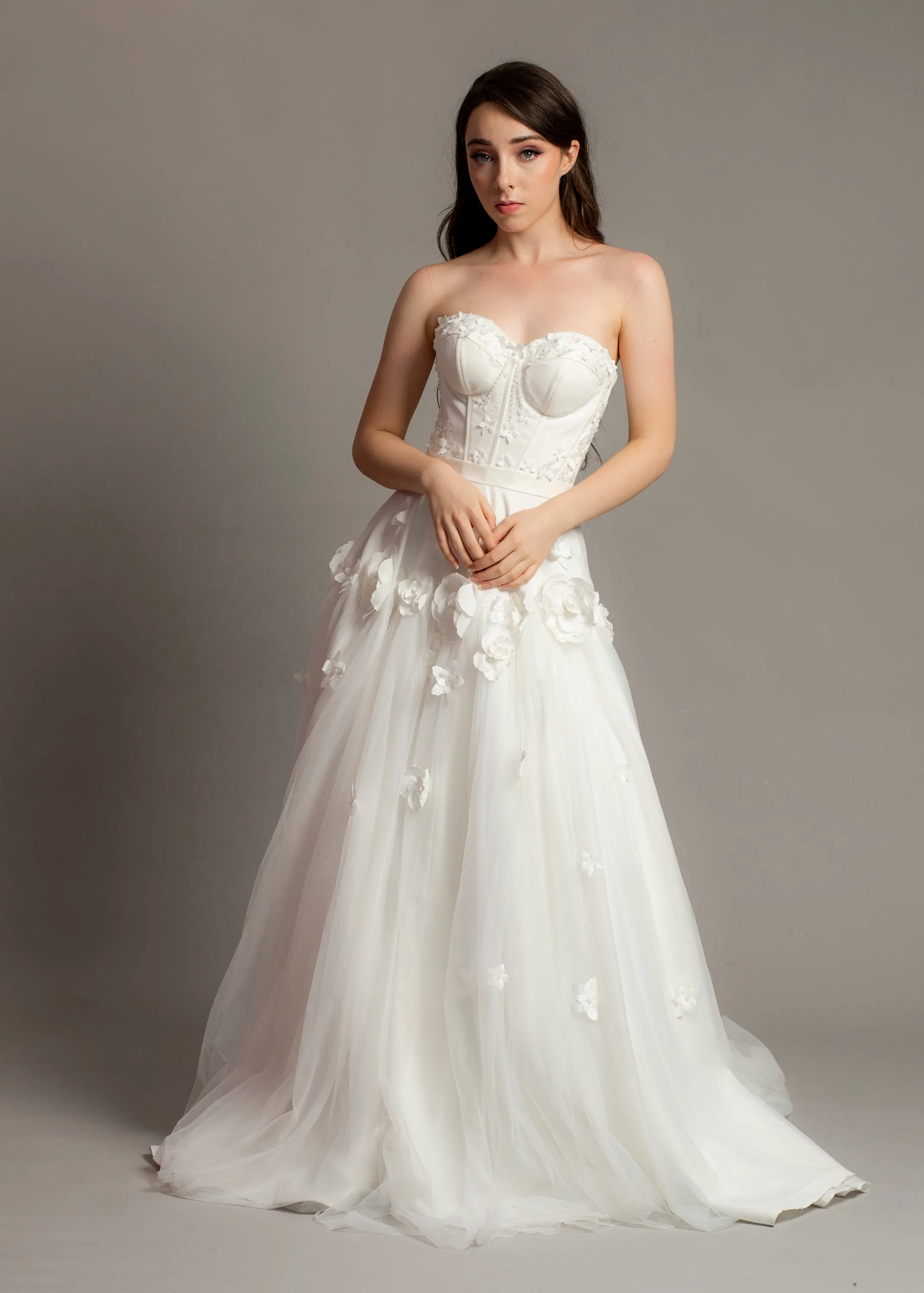 3D Flower corset top wedding dress for hire