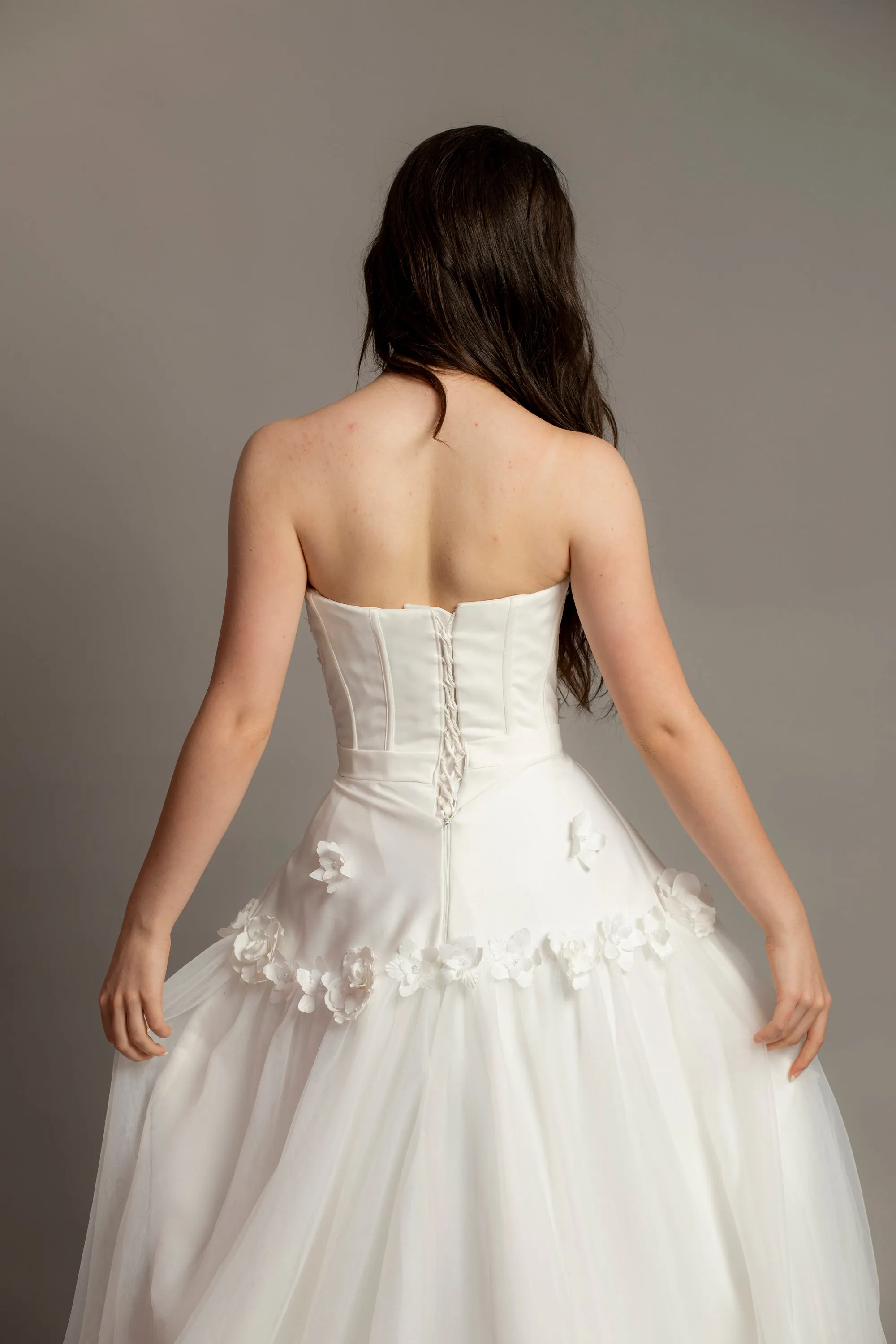 3D Flower corset top wedding dress for hire