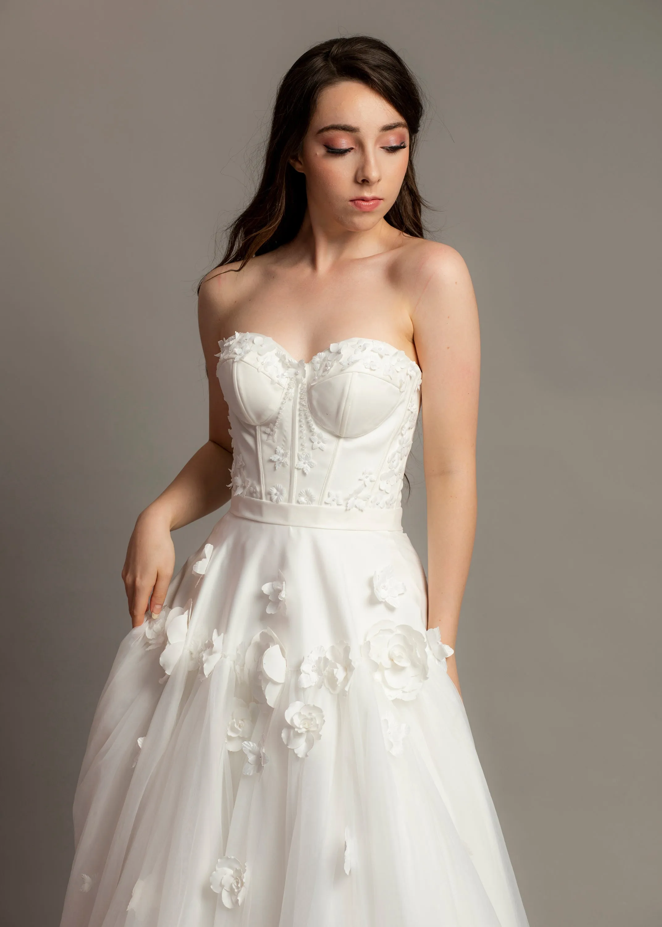 3D Flower corset top wedding dress for hire