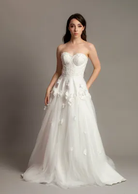 3D Flower corset top wedding dress for hire