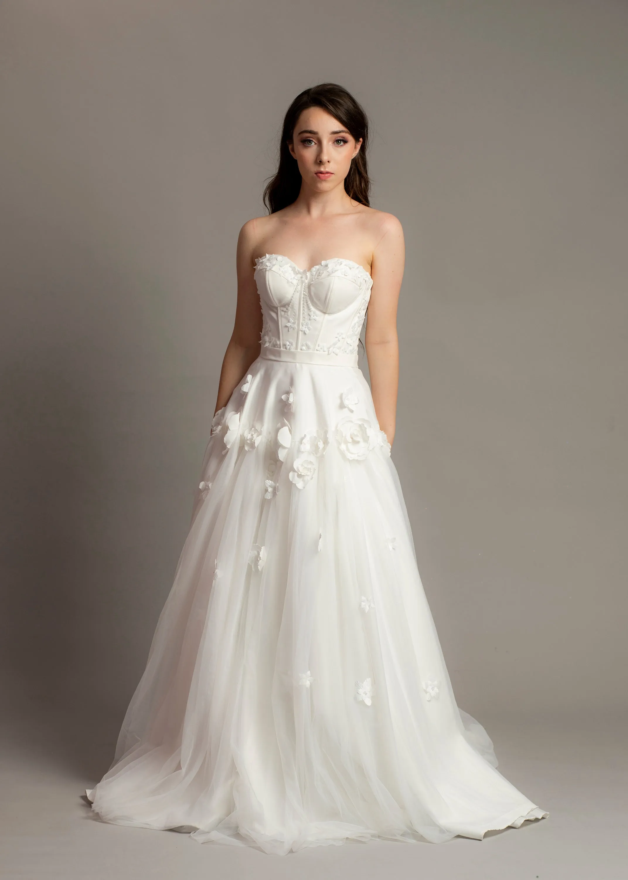 3D Flower corset top wedding dress for hire