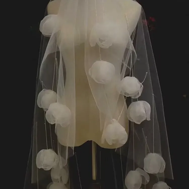 3D Petal Bridal Veil Handmade Soft Tulle Veil for Bridal for Her