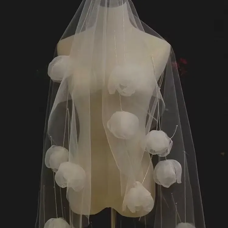 3D Petal Bridal Veil Handmade Soft Tulle Veil for Bridal for Her