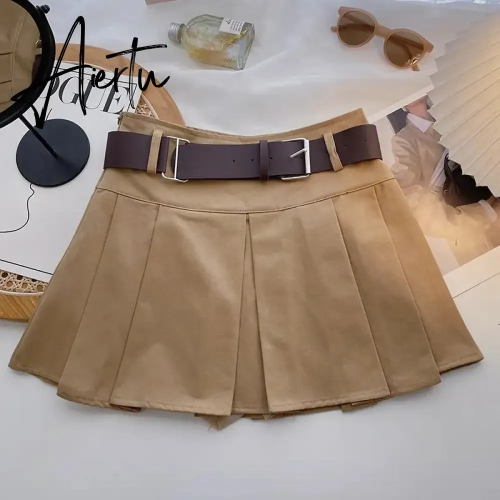 A-line Skirts with Belt Women y2k High Waist Short Skirt Buttons Skirt Female Clothing Female All-match