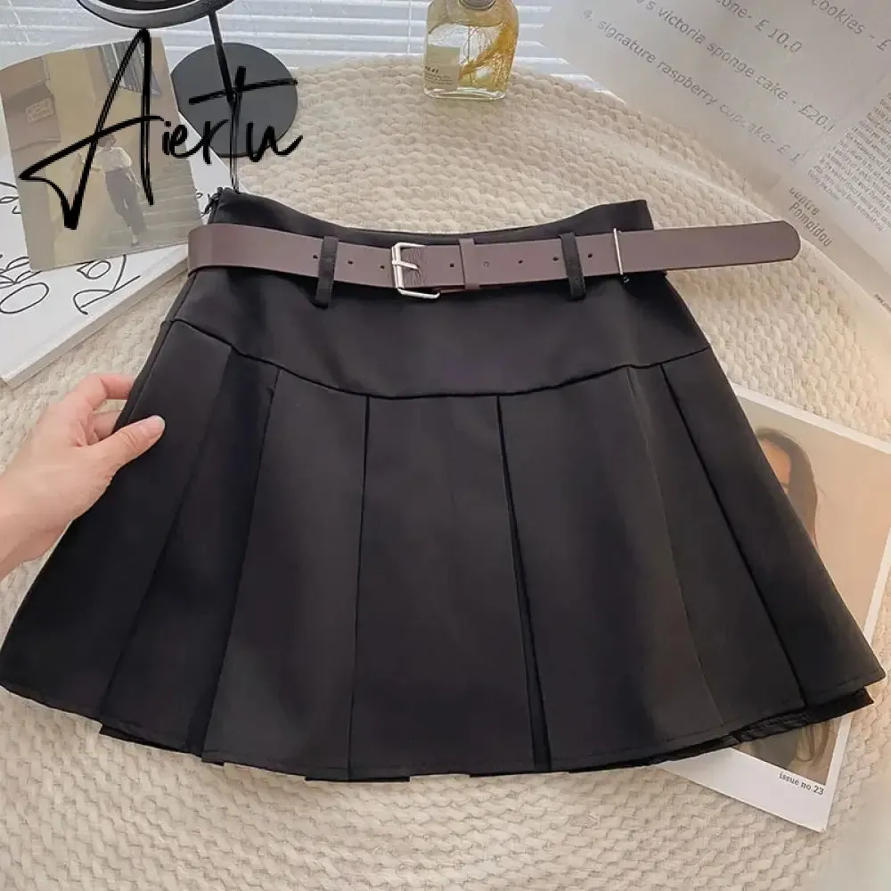 A-line Skirts with Belt Women y2k High Waist Short Skirt Buttons Skirt Female Clothing Female All-match