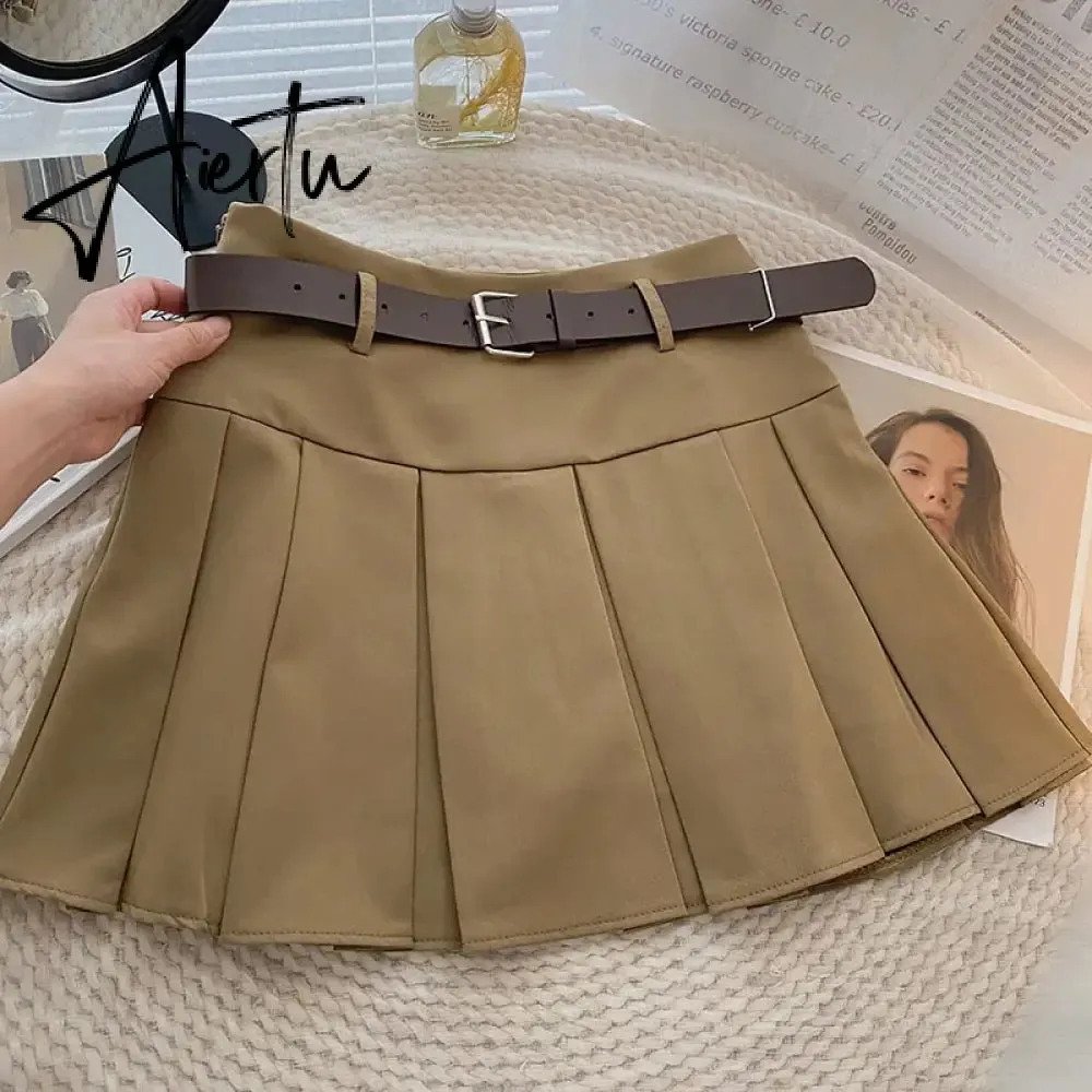 A-line Skirts with Belt Women y2k High Waist Short Skirt Buttons Skirt Female Clothing Female All-match