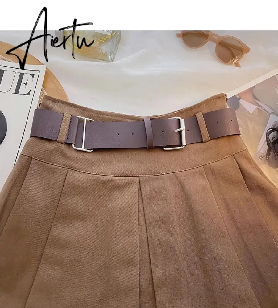 A-line Skirts with Belt Women y2k High Waist Short Skirt Buttons Skirt Female Clothing Female All-match