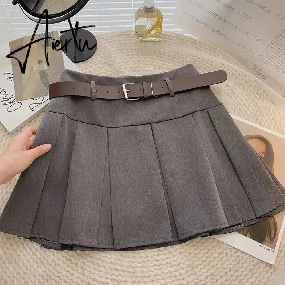 A-line Skirts with Belt Women y2k High Waist Short Skirt Buttons Skirt Female Clothing Female All-match