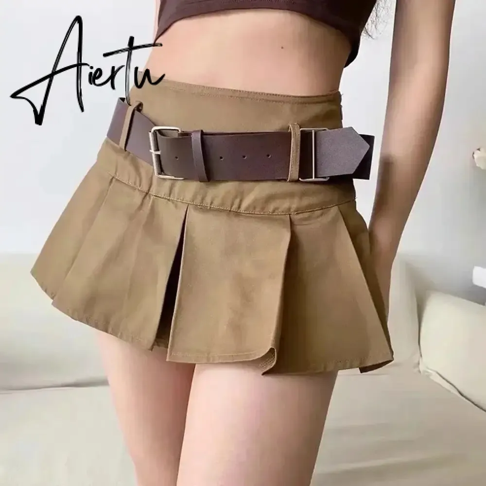 A-line Skirts with Belt Women y2k High Waist Short Skirt Buttons Skirt Female Clothing Female All-match