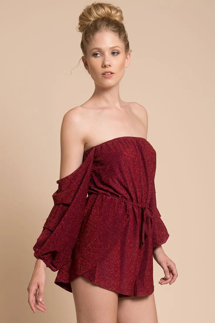 Addison Off The Shoulder Romper Wine