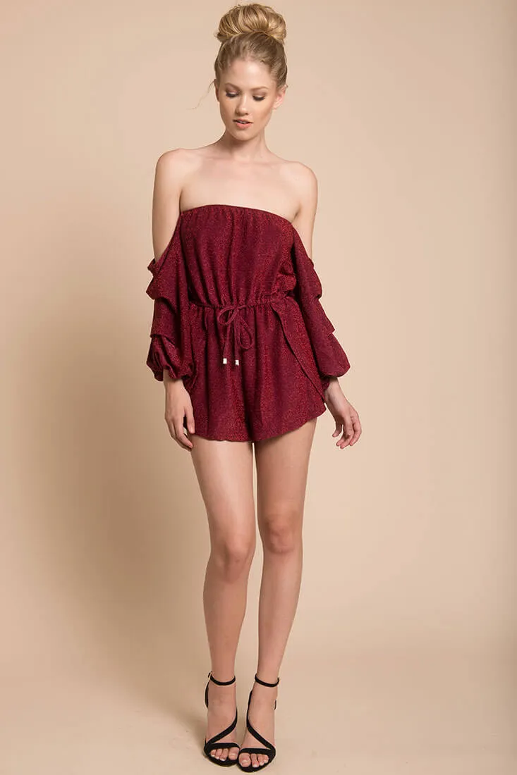 Addison Off The Shoulder Romper Wine