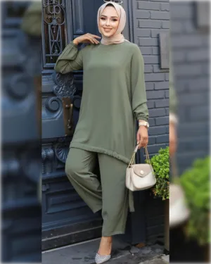 Aerobin 2-Pieces Outfit in Light Olive Green Shade طقم آيروبين صيفي مكون من قطعتين باللون الأخضر الزيتوني الفاتح الجميل