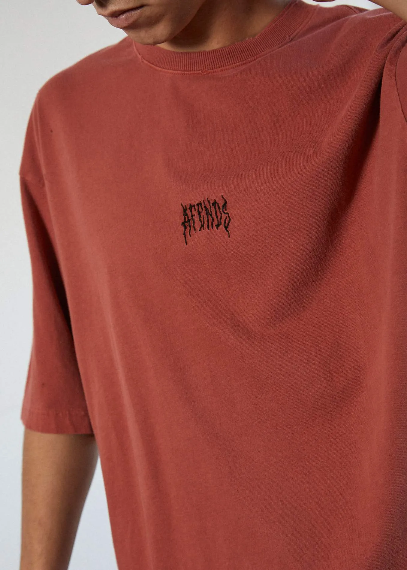 Afends Mens Distressed - Oversized Tee - Brick