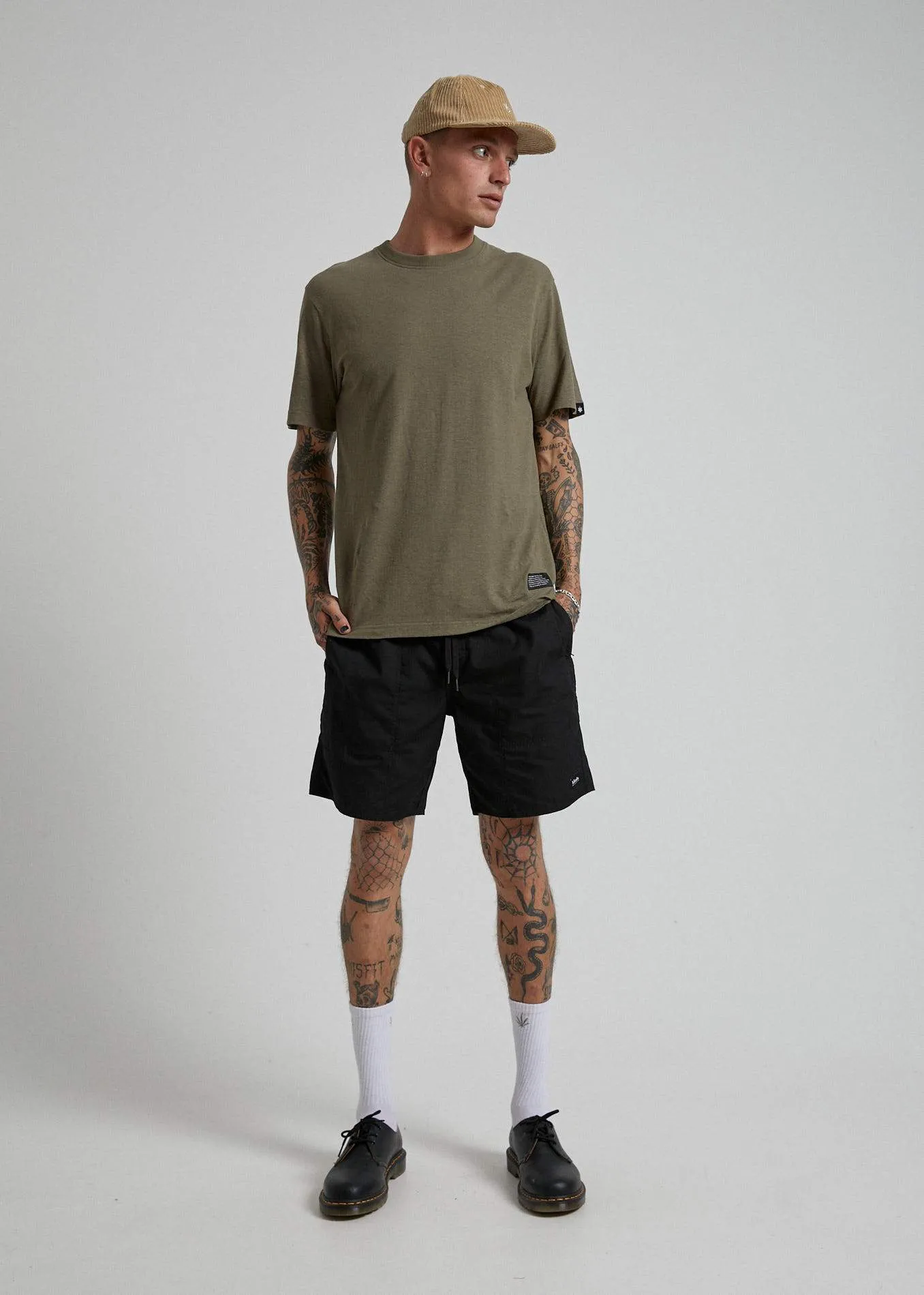 Afends Mens New Order - Hemp Retro Fit Tee - Dark Olive