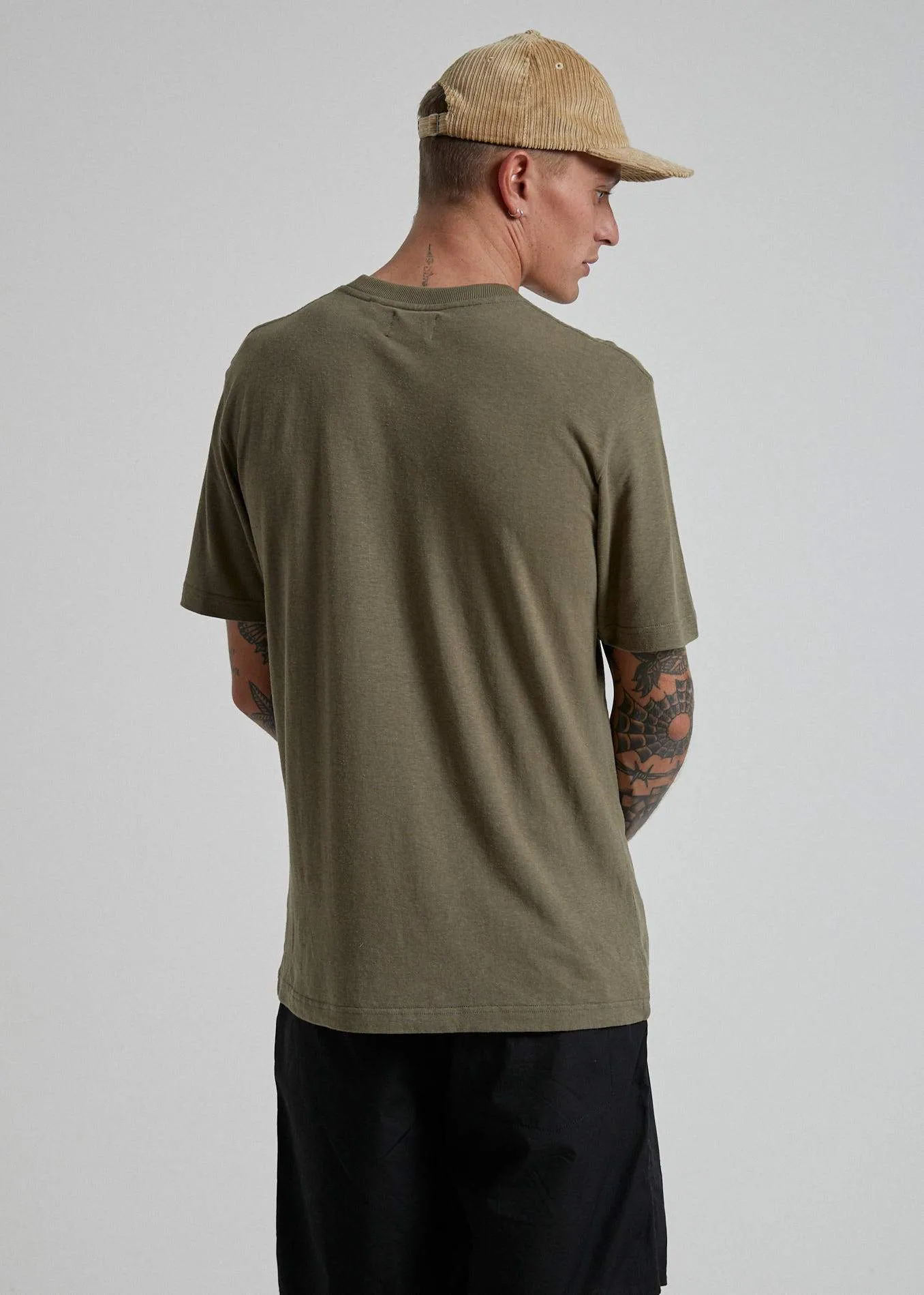 Afends Mens New Order - Hemp Retro Fit Tee - Dark Olive