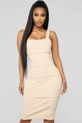 All Classed Up Ribbed Midi Dress - Nude