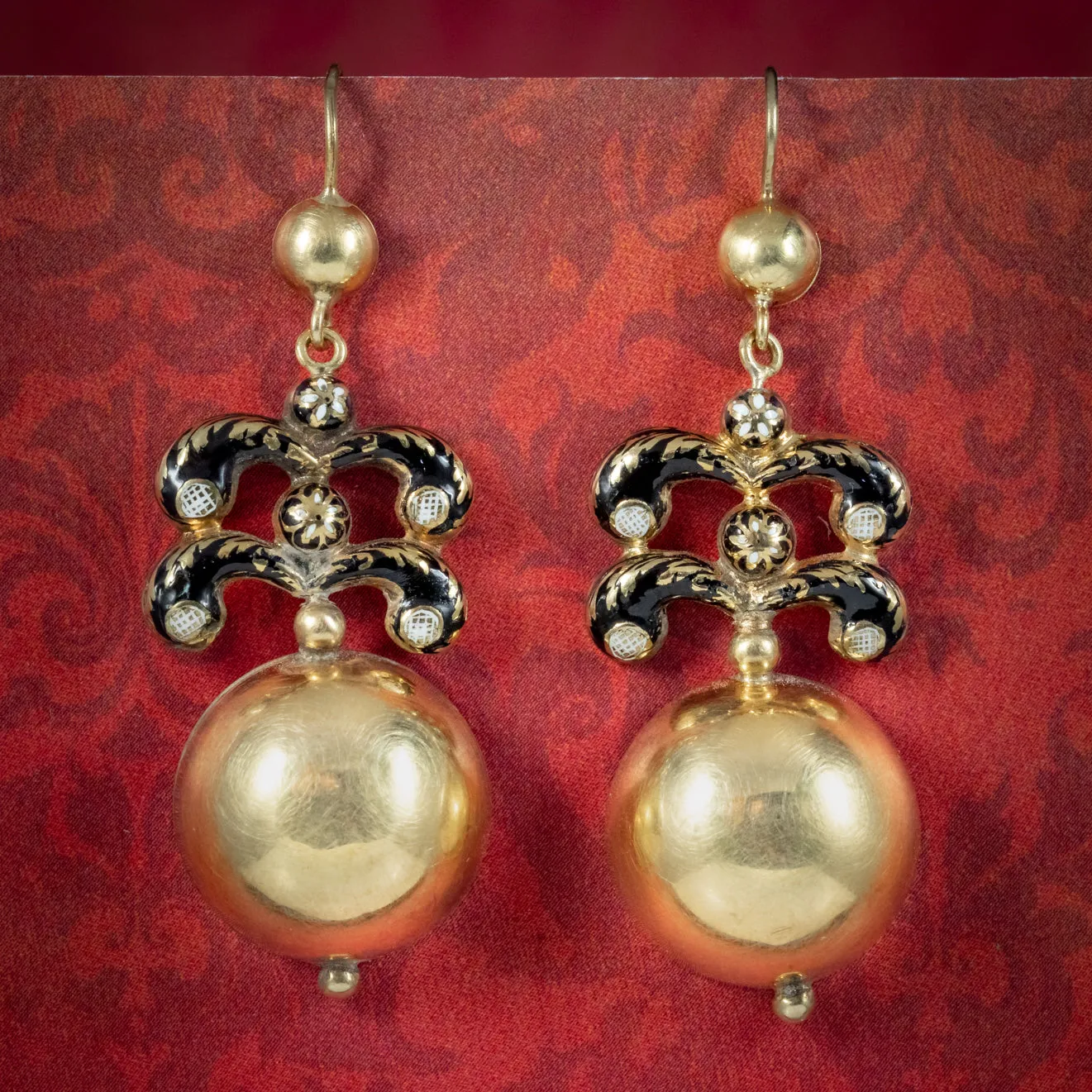 Antique Georgian Enamel Drop Earrings 18ct Gold Circa 1820