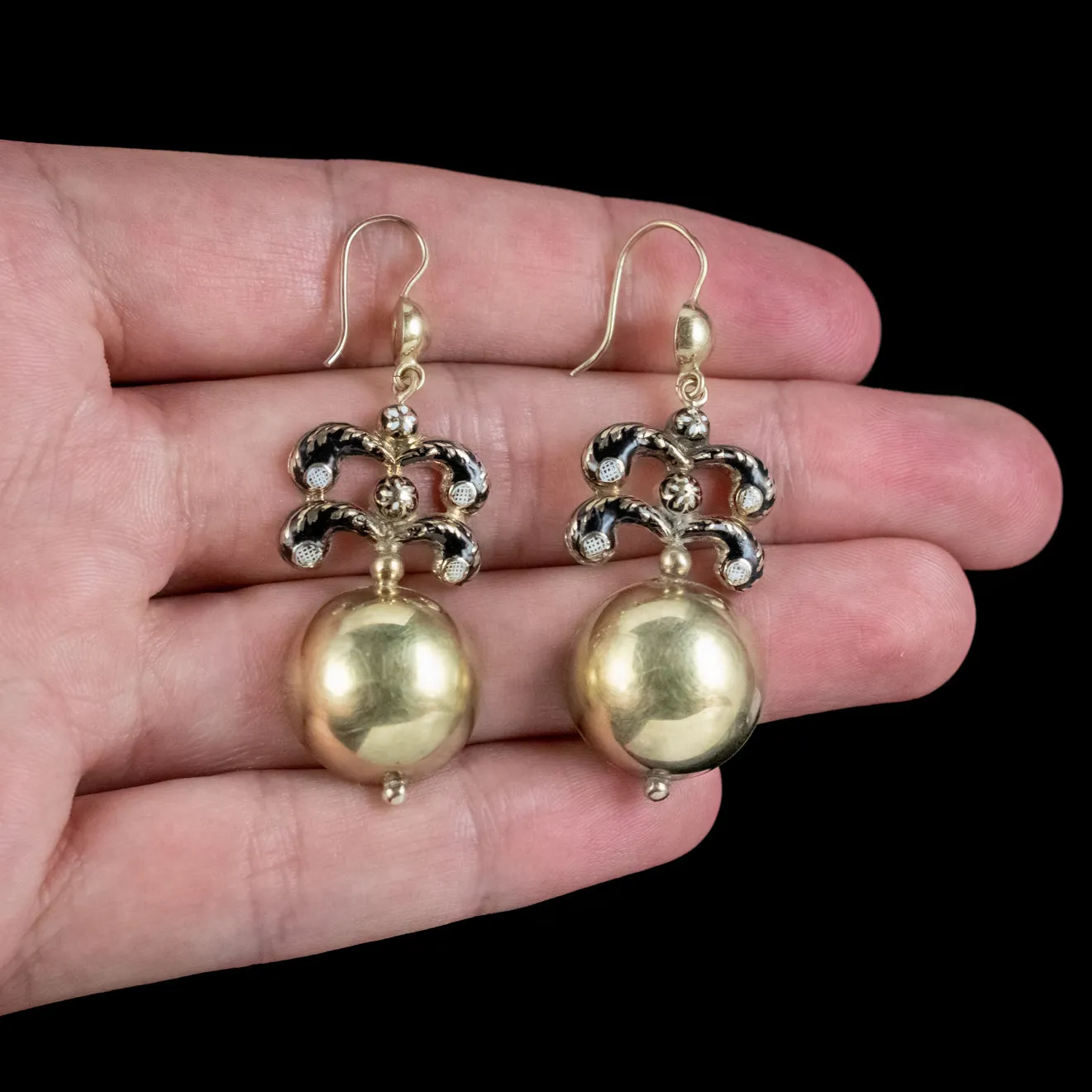 Antique Georgian Enamel Drop Earrings 18ct Gold Circa 1820