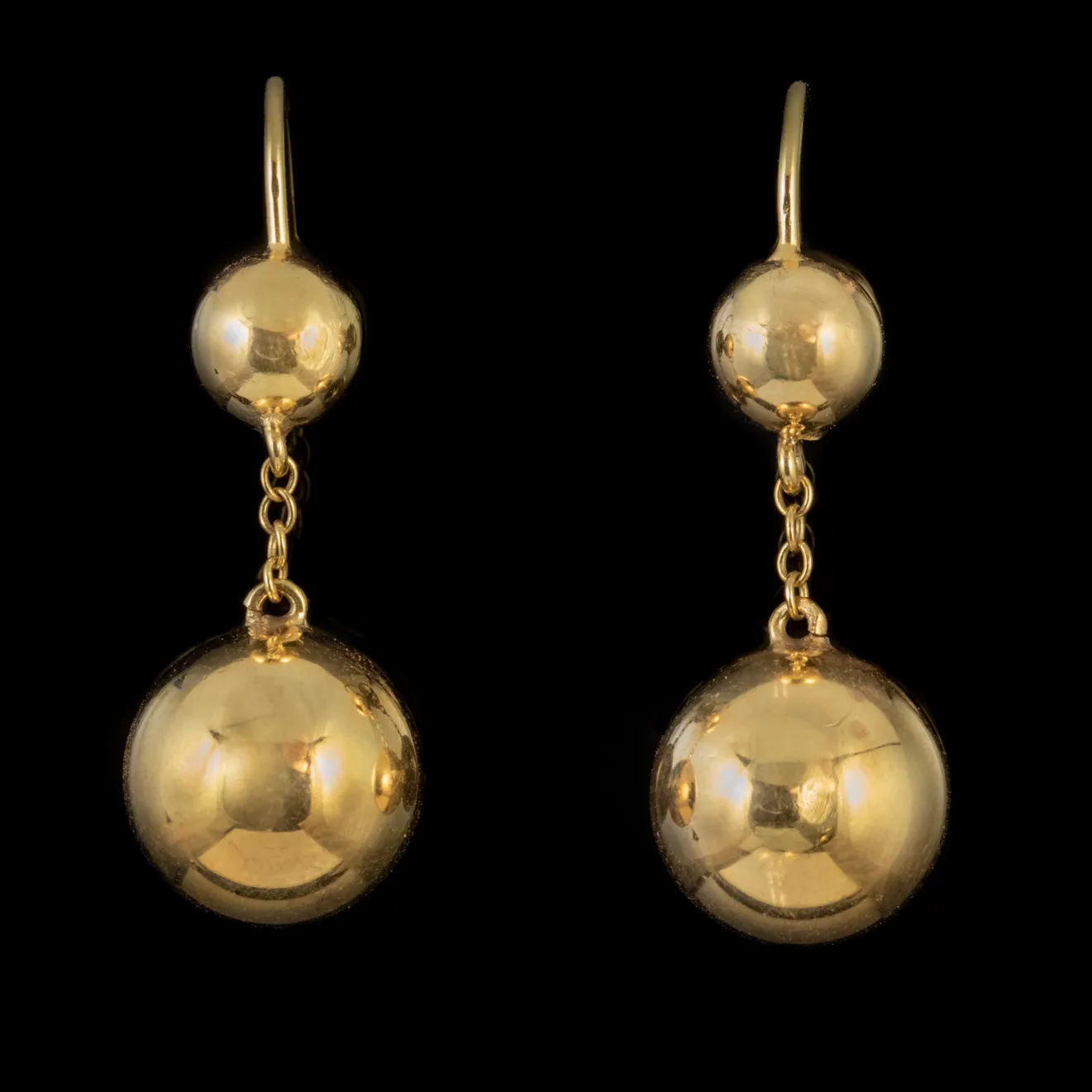 Antique Victorian Gold Earrings 9Ct Gold Ball Droppers Circa 1880