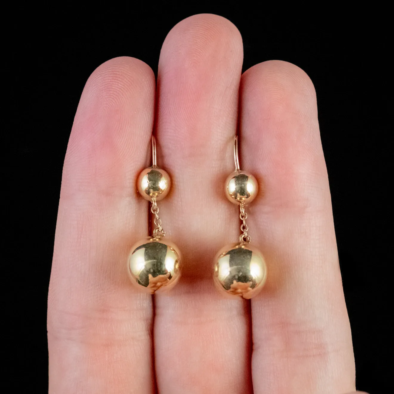 Antique Victorian Gold Earrings 9Ct Gold Ball Droppers Circa 1880