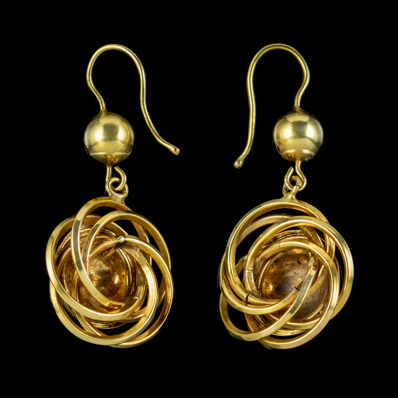 Antique Victorian Knot Drop Earrings 15ct Gold Circa 1880