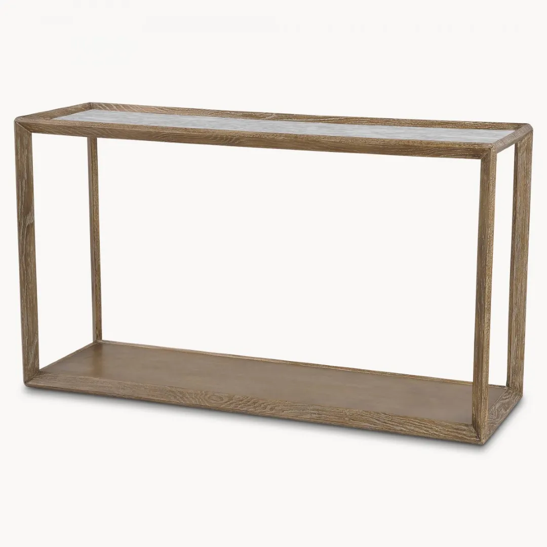 Antiqued Mirrored Top Brass and Wood Console Table 140cm