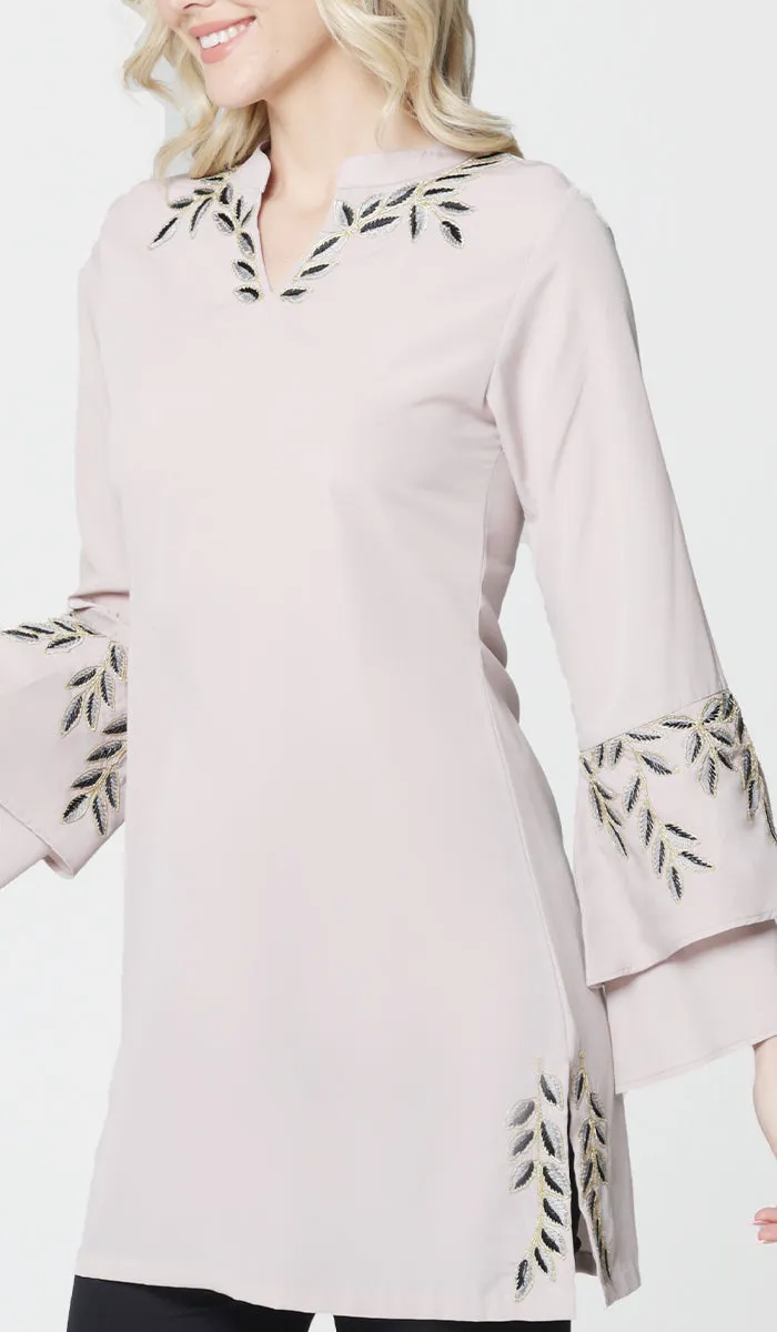 Arzoo Gold  Embellished Long Modest Tunic - Blush