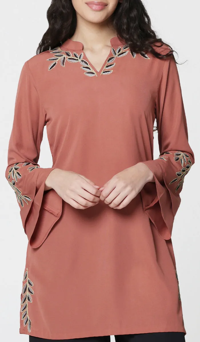 Arzoo Gold  Embellished Long Modest Tunic - Rose