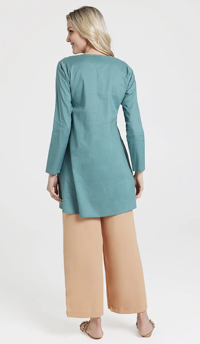 Asman Everyday Cotton Modest Tunic - Sea green