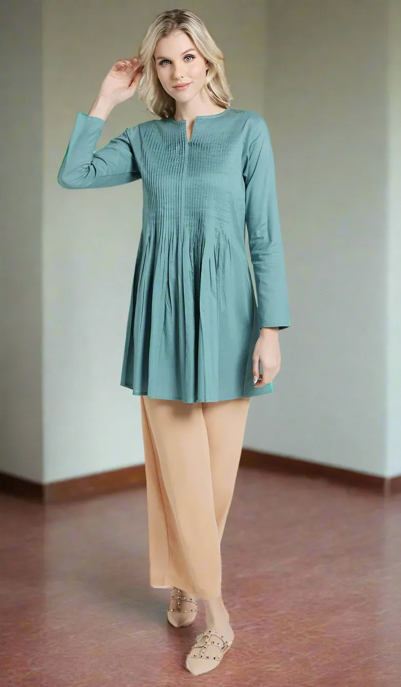 Asman Everyday Cotton Modest Tunic - Sea green