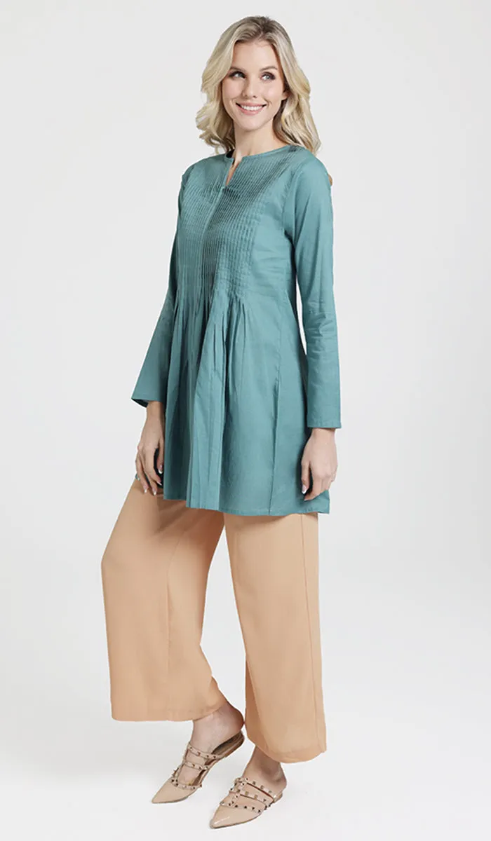 Asman Everyday Cotton Modest Tunic - Sea green