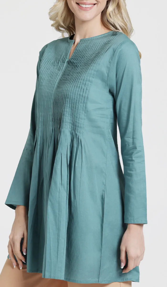 Asman Everyday Cotton Modest Tunic - Sea green