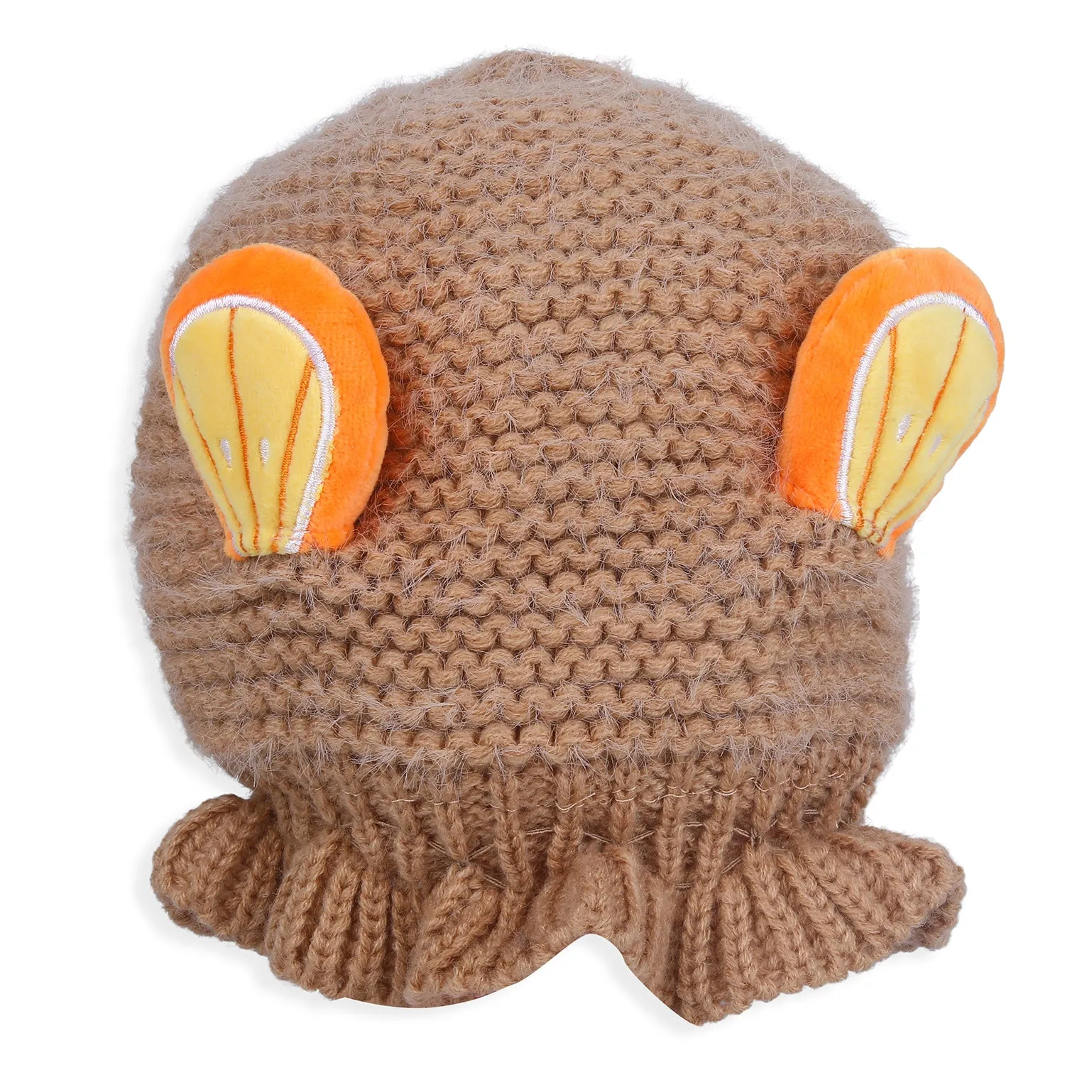 Baby Moo 3D Orange Ear With Tie Knot For Ear Cover Knitted Woolen Cap - Brown