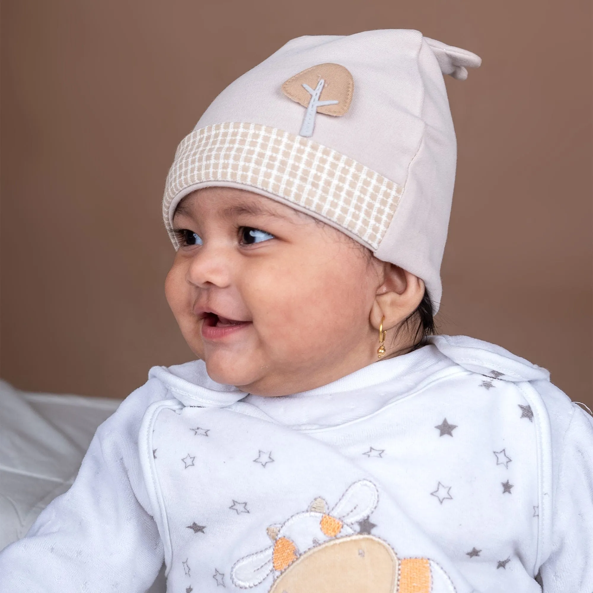 Baby Moo Antler All Season Stretchable Hosiery Warm 3D Beanie Cap - Grey