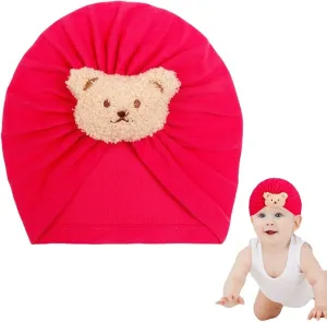 Babymoon Beanie Bear Turban Knot Boy’s Girl’s Kids New Born Baby Cap Hat Headwear 0-2 Y | Darkpink