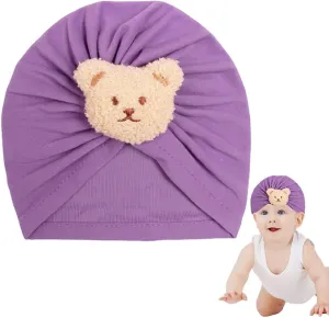 Babymoon Beanie Bear Turban Knot Boy’s Girl’s Kids New Born Baby Cap Hat Headwear 0-2 Y | Purple