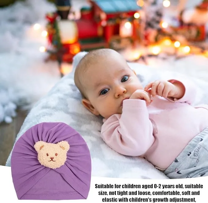 Babymoon Beanie Bear Turban Knot Boy’s Girl’s Kids New Born Baby Cap Hat Headwear 0-2 Y | Purple