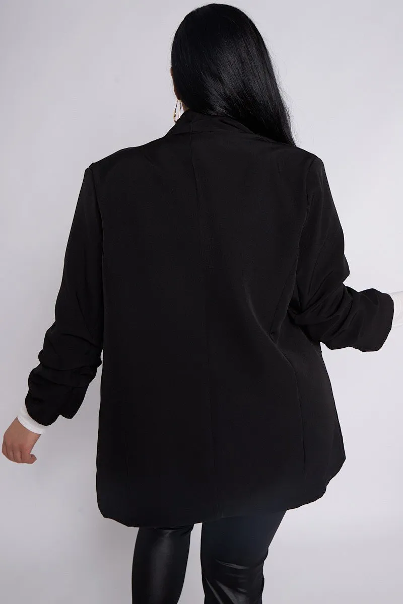 Bailey PLUS SIZE Black Ruffle Sleeve Detail Blazer With Pocket Detail