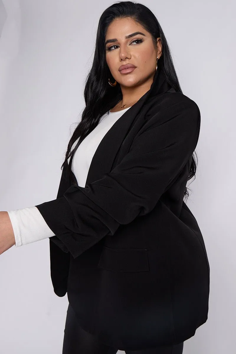 Bailey PLUS SIZE Black Ruffle Sleeve Detail Blazer With Pocket Detail