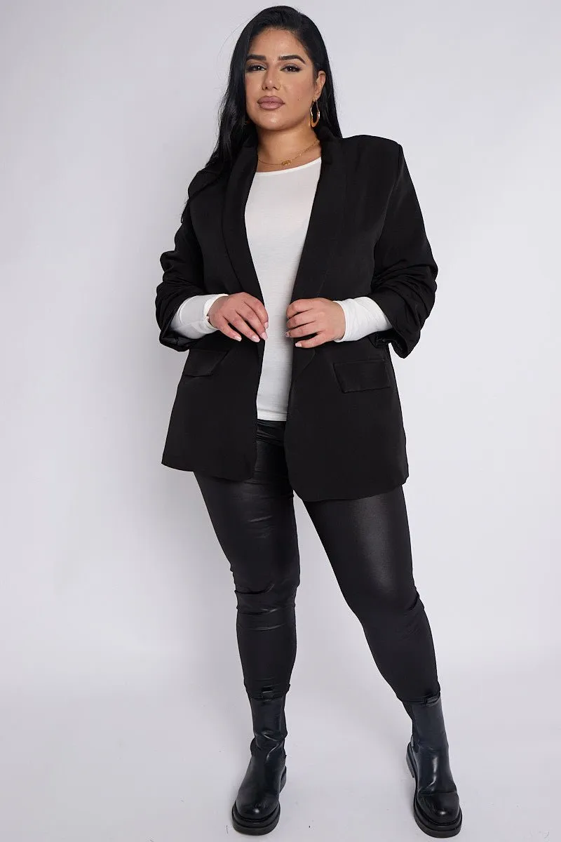 Bailey PLUS SIZE Black Ruffle Sleeve Detail Blazer With Pocket Detail