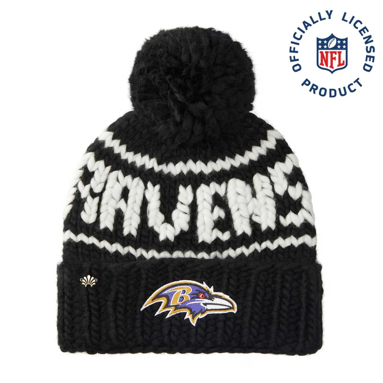 BALTIMORE RAVENS LELE SADOUGHI X NFL BLACK BEANIE YARN POM