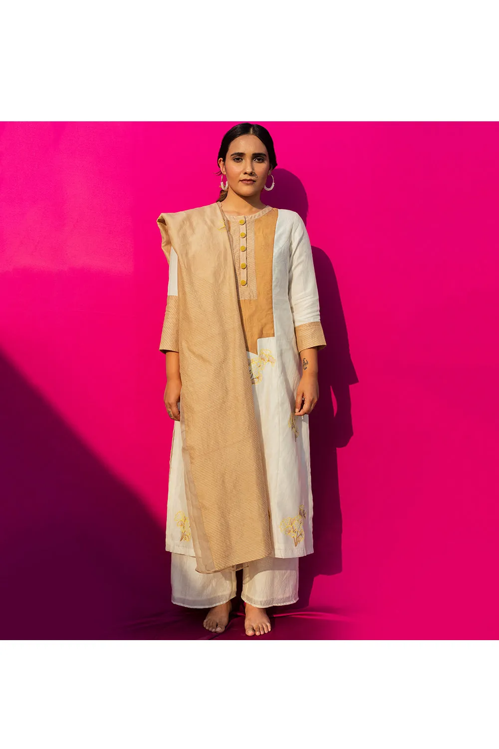 Beige and ivory embroidered tunic and dupatta set