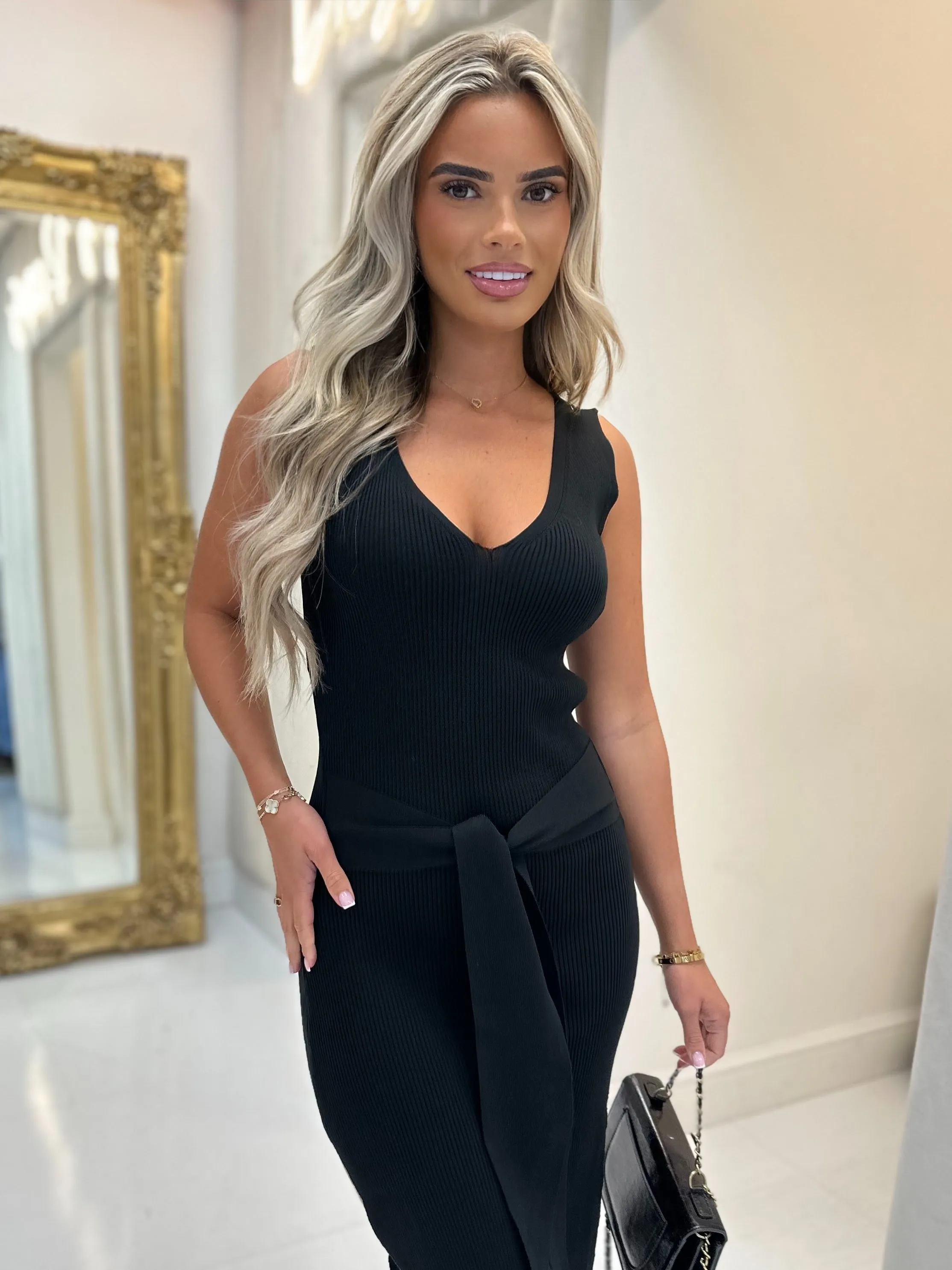 Bellamy black tie midi dress