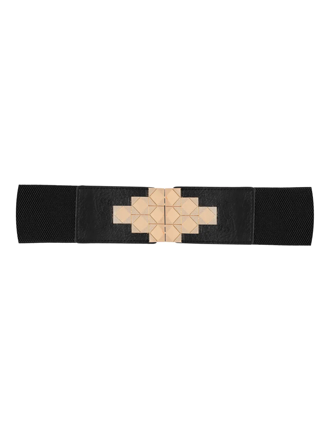 Berrylush Women Black Elastic Strap Golden Concho Buckle Belt