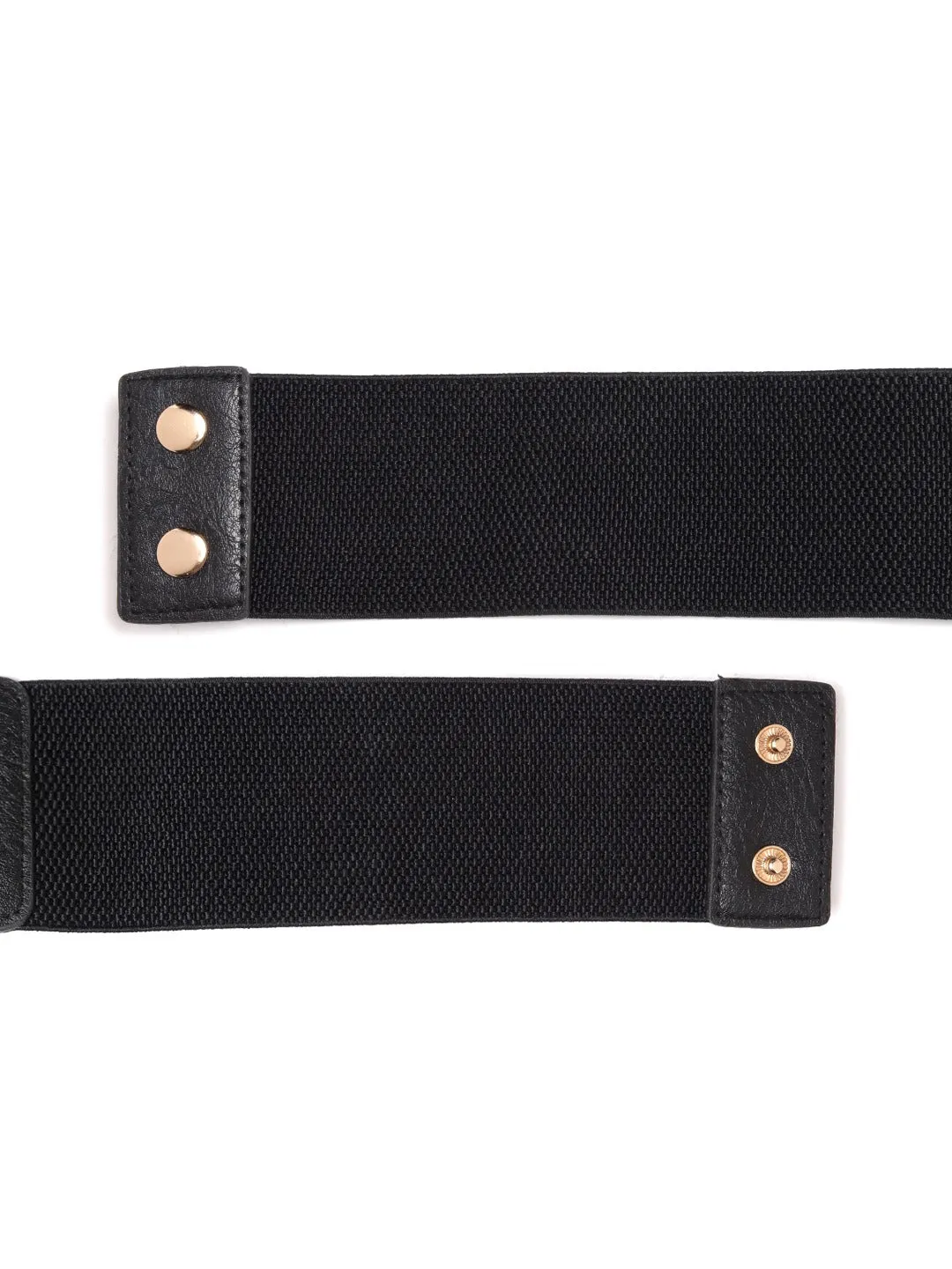 Berrylush Women Black Elastic Strap Two Chain Buckle Belt